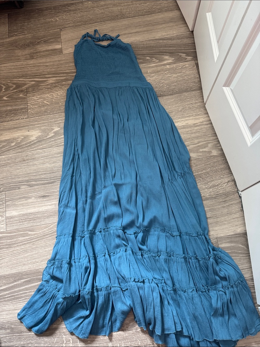 Teal Halter Maxi Dress with Smocked Bodice